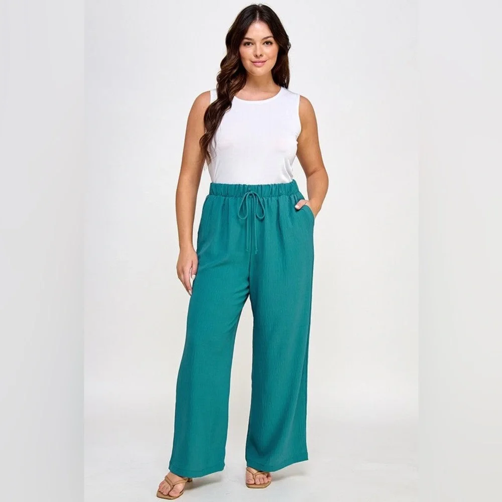 #81 Teal Palazzo Pants-plus size - Picture 4 of 5